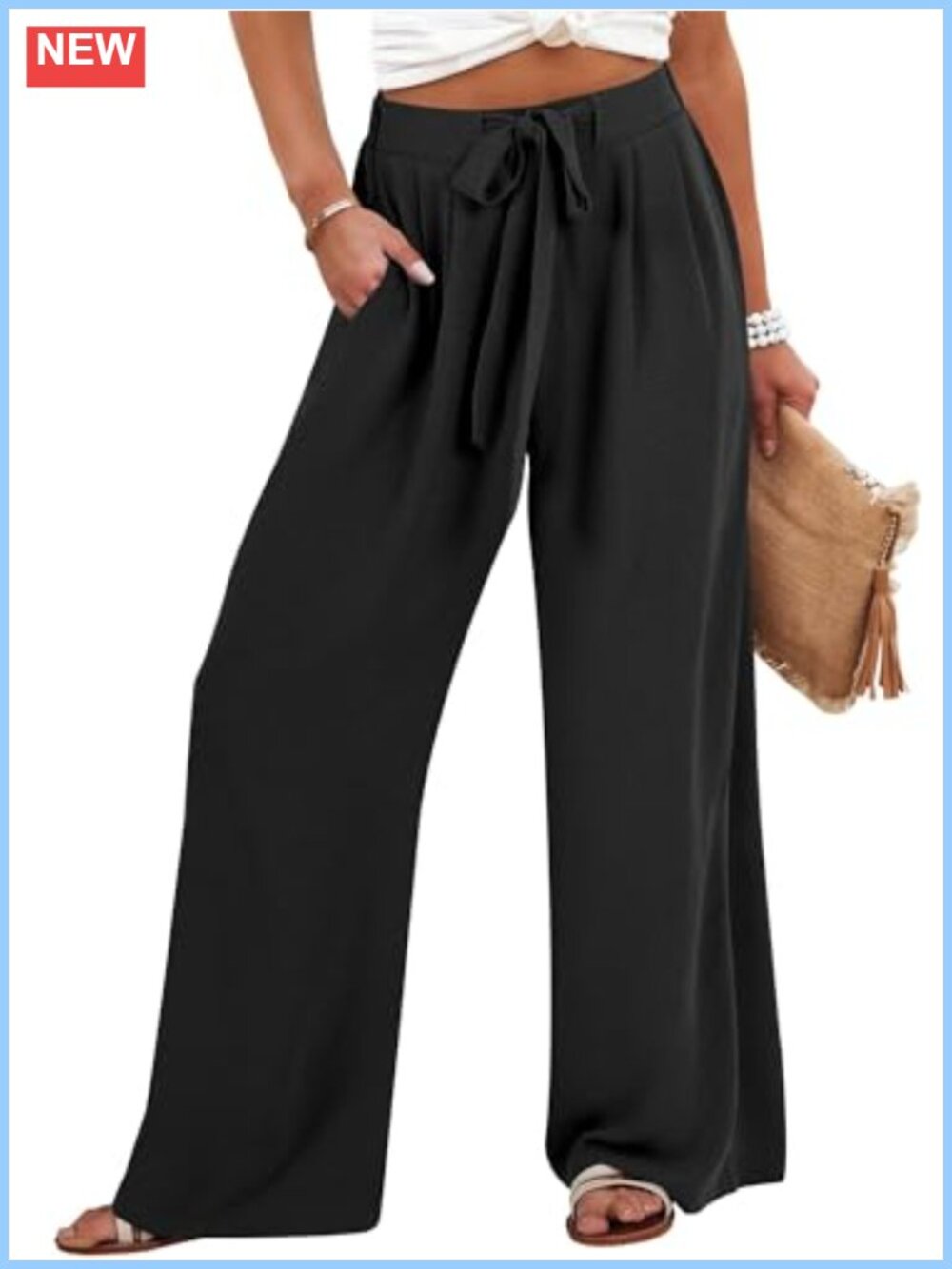 Wide Leg Palazzo Pants High Waist Flowy Lounge Pants with Pockets